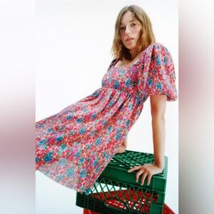 Zara Pleated Printed Dress